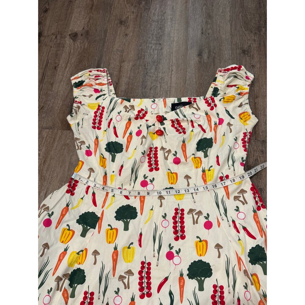 Collectif London Women's Summer Vegetable Garden Print Fit Flare Dress Size 16 - Picture 8 of 10